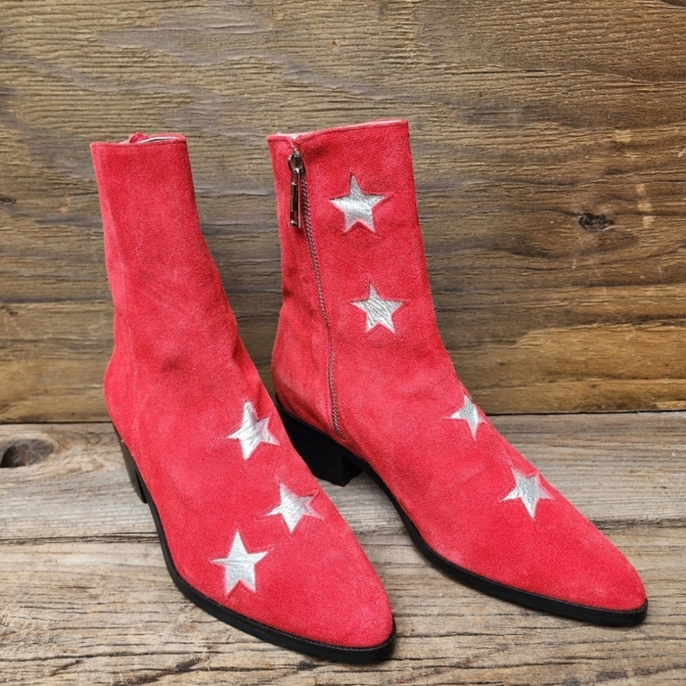 Modern Vice Stars Red Suede Leather Boots Size EUR 38.5 New - Picture 2 of 15
